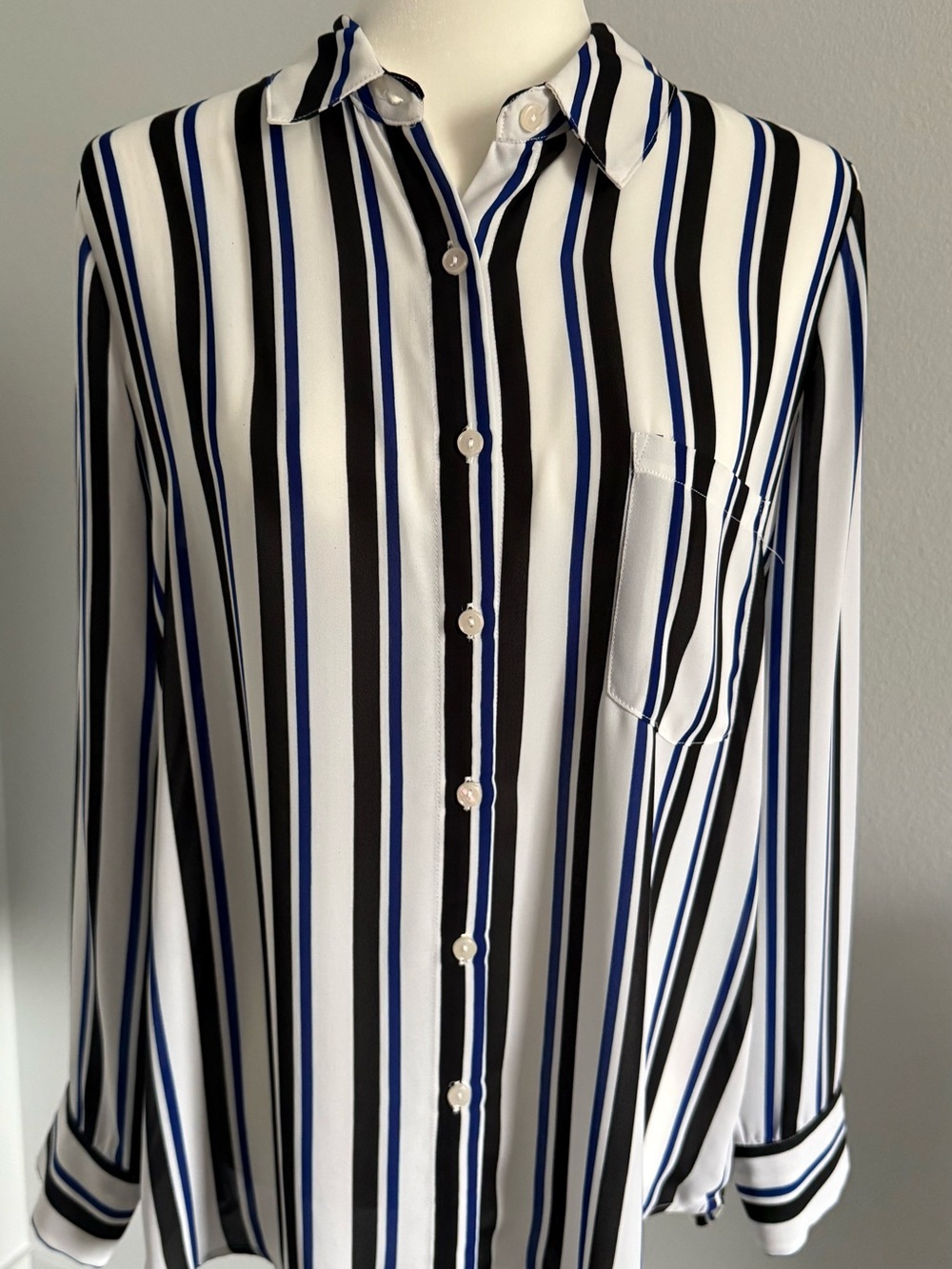 Philosophy Vertical Stripe Button-Down Shirt - White, Black & Blue
